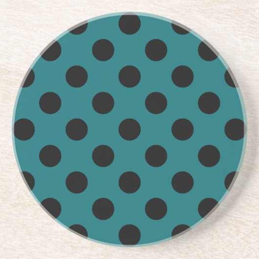 Dessous De Verre En Grès Pois noirs en turquoise (Devant)