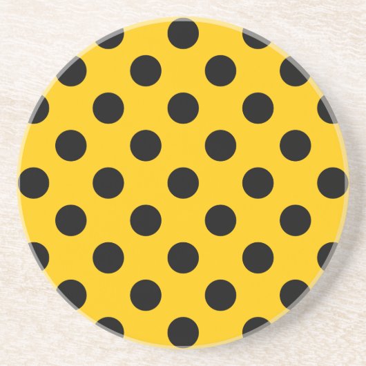 Dessous De Verre En Grès Pois noirs sur jaune (Devant)