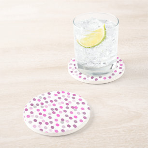 Dessous De Verre En Grès Pois rose classique sur blanc