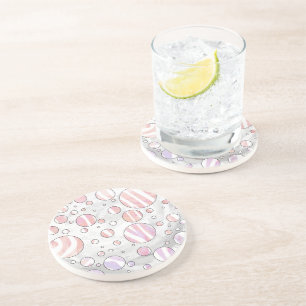 Dessous De Verre En Grès Pois rose et blanc Zebra
