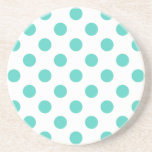 Dessous De Verre En Grès Pois turquoise<br><div class="desc">Pois turquoise sur arrière - plan blanc</div>