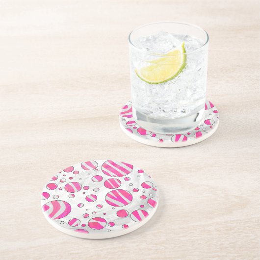 Dessous De Verre En Grès Pois Zèbre rose chaud et blanc (Côté)