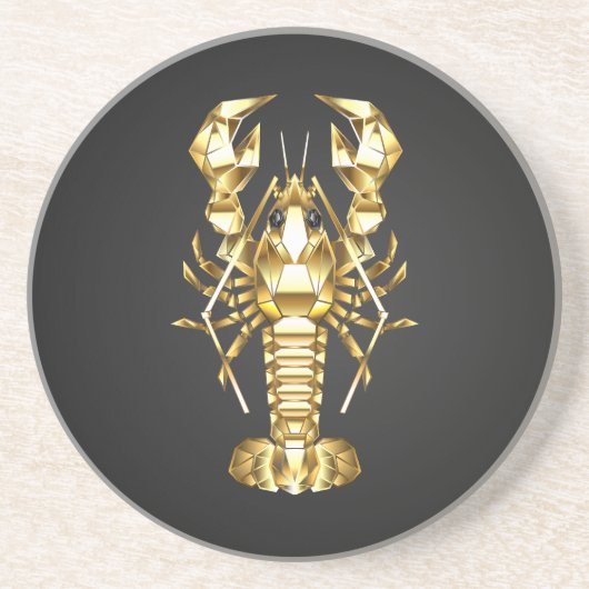 Dessous De Verre En Grès Poisson à langouste polygonale dorée sur noir (Devant)