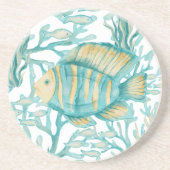 Dessous De Verre En Grès Poisson aquarelle rayé sarcelle (Devant)