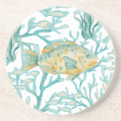 Dessous De Verre En Grès Poisson aquarelle sarcelle or (Devant)