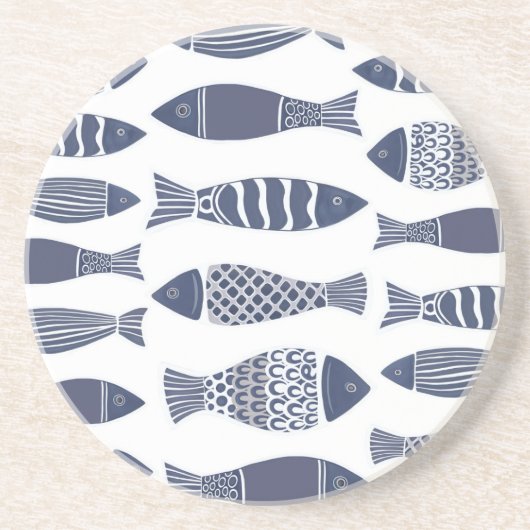 Dessous De Verre En Grès Poisson en bleu et blanc (Devant)