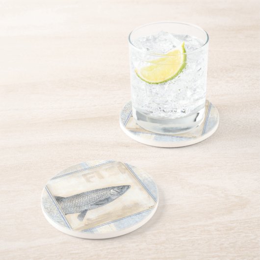 Dessous De Verre En Grès Poisson gris sur Arrière - plan beige (Côté)