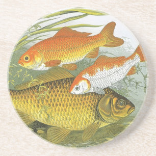 Dessous De Verre En Grès Poissons rouges Koi aquatiques vintage, vie marine