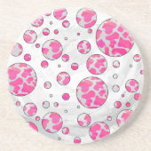 Dessous De Verre En Grès Poka Dot Vache rose et blanc (Devant)