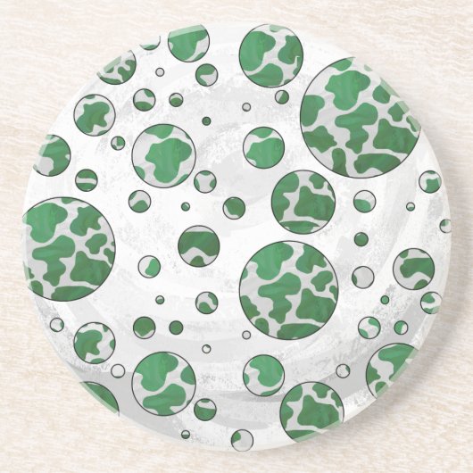 Dessous De Verre En Grès Polis Dot Vache vert et blanc Impression (Devant)