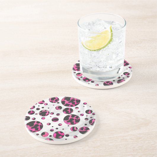 Dessous De Verre En Grès Polka Dot Cow Hot Rose et Black Print (Côté)