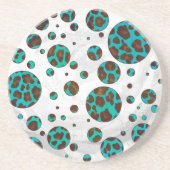 Dessous De Verre En Grès Polka Dot Cow Impression Brown et Turquoise (Devant)