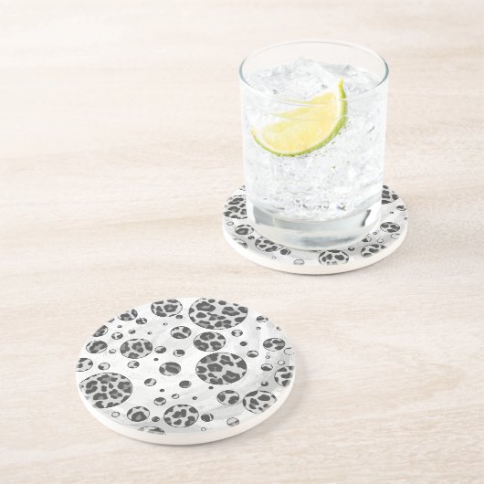 Dessous De Verre En Grès Polka Dot Leopard Design noir et blanc (Côté)