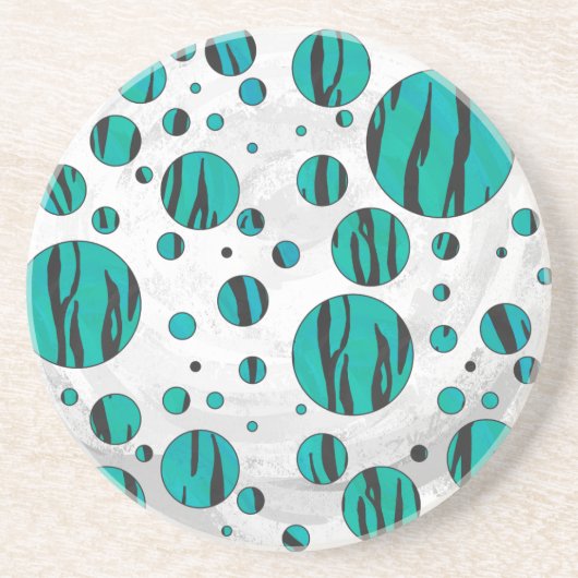 Dessous De Verre En Grès Polka Dot Tiger noir et Turquoise (Devant)
