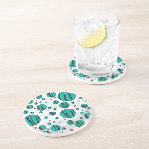 Dessous De Verre En Grès Polka Dot Tiger noir et Turquoise