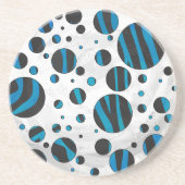 Dessous De Verre En Grès Polka Dot Zebra Motif noir et bleu (Devant)