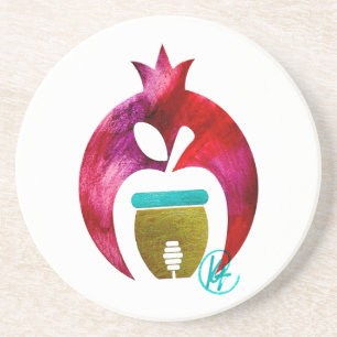 Dessous De Verre En Grès Pomme grenade Miel Art Rosh Hashana