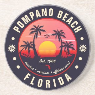 Dessous De Verre En Grès Pompano Beach Floride Retro Sunset Souvenir