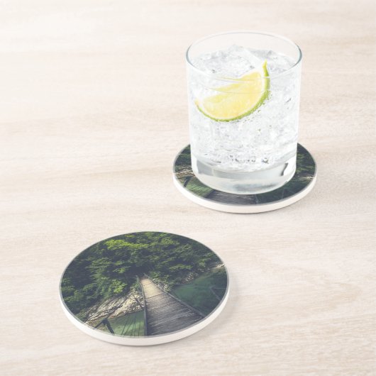 Dessous De Verre En Grès Pont suspendu simple rivière Idrijca, Slovénie (Côté)