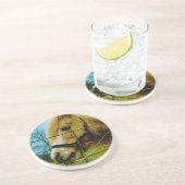 Dessous De Verre En Grès Pony miniature blond / Cheval Ciel bleu (Côté)