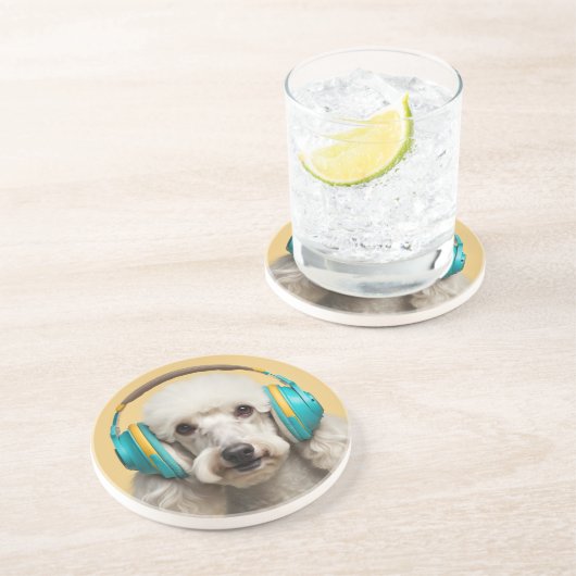 Dessous De Verre En Grès Poodé avec casque (Côté)