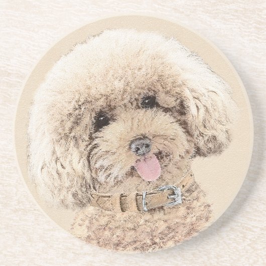 Dessous De Verre En Grès Poodle Miniature Toy Apricot Crème Chien Brown Art (Devant)