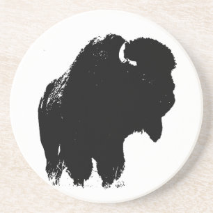 Dessous De Verre En Grès Pop Art Buffalo Bison Silhouette
