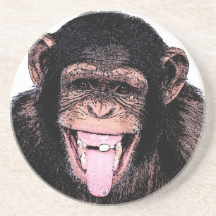 Dessous De Verre En Grès Pop Art Chimpanzé Sticking Tongue Out