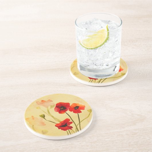 Dessous De Verre En Grès Poppies d'aquarelle rouge (Côté)