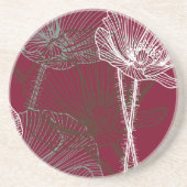 Dessous De Verre En Grès Poppies tirées à la main sur rouge (Devant)