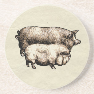 Dessous De Verre En Grès Porc de Ferme Vintage Antiquités de Bétail de Camp
