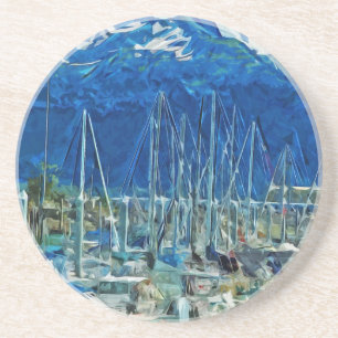 Dessous De Verre En Grès Port de Seward Alaska Impressionnisme Abstrait