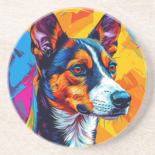 Dessous De Verre En Grès Portrait abstrait de chien Basenji (Devant)