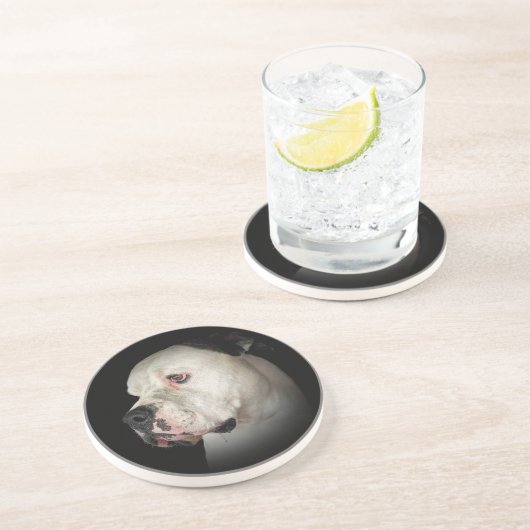 Dessous De Verre En Grès portrait de Bull Dog américain (Côté)