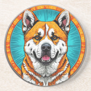 Dessous De Verre En Grès Portrait de chien avec fond inspiré de la mosaïque