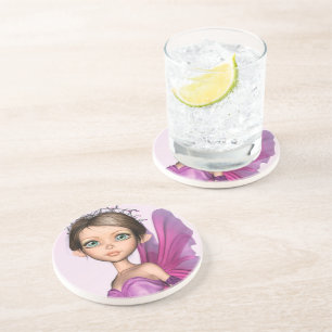 Dessous De Verre En Grès Portrait de fantaisie aux grands yeux de fée rose