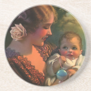 Dessous De Verre En Grès Portrait vintage de la fête des Mères, Maman et Bé