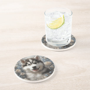 Dessous De Verre En Grès Portraits de races de chiens de fleurs 7