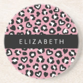 Dessous De Verre En Grès Poster de animal, Léopard Rose, Coeurs, Votre Nom (Devant)