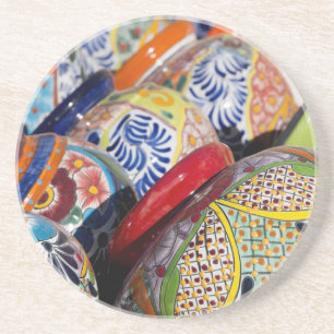 Dessous De Verre En Grès Poteries mexicaines traditionnelles colorées peint