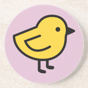 Dessous De Verre En Grès Poulet Jaune Sur Fond Rose