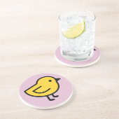 Dessous De Verre En Grès Poulet Jaune Sur Fond Rose (Côté)