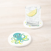 Dessous De Verre En Grès Poulpe bleu et jaune (Côté)