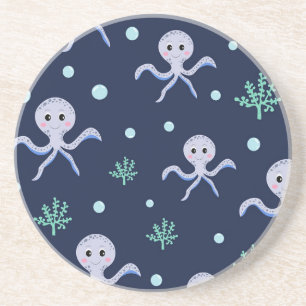 Dessous De Verre En Grès Poulpe sous le motif enfants de la mer