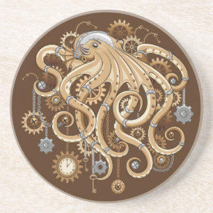 Dessous De Verre En Grès Poulpe Steampunk Rétro Fantastique Mécanique