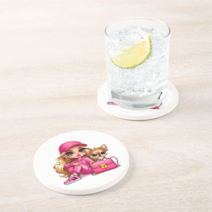 Dessous De Verre En Grès Poupée de mode rose et couverture en molleton pour