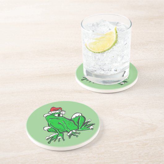 Dessous De Verre En Grès Poussière de dessin de père Noël Frog. DESSOUS DE (Côté)