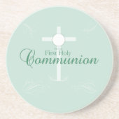 Dessous De Verre En Grès Première communion, écriture en vert clair (Devant)