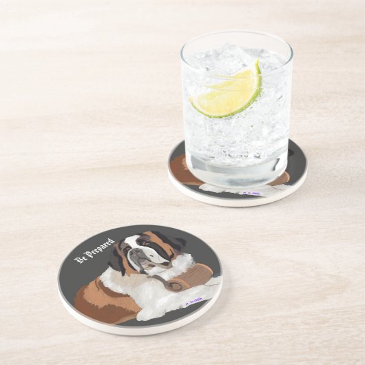 Dessous De Verre En Grès Préparez-vous ! St Bernard avec quille (Côté)