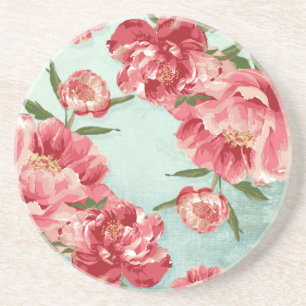 Dessous De Verre En Grès Pretty Retro Flower Chintz Peonies